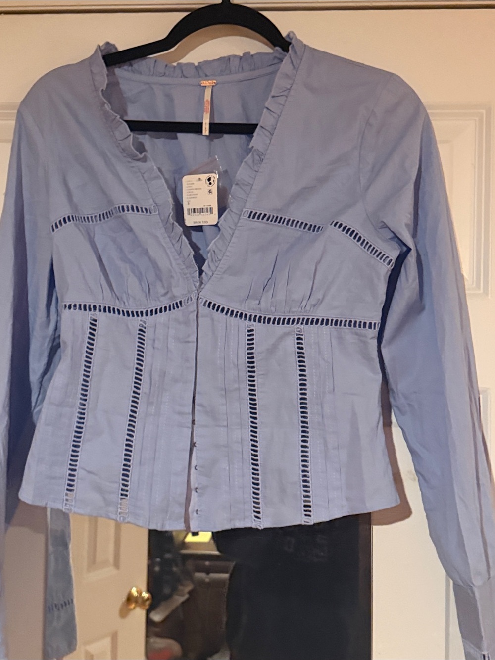 Free People Light Blue Crochet Trim Peasant Blouse